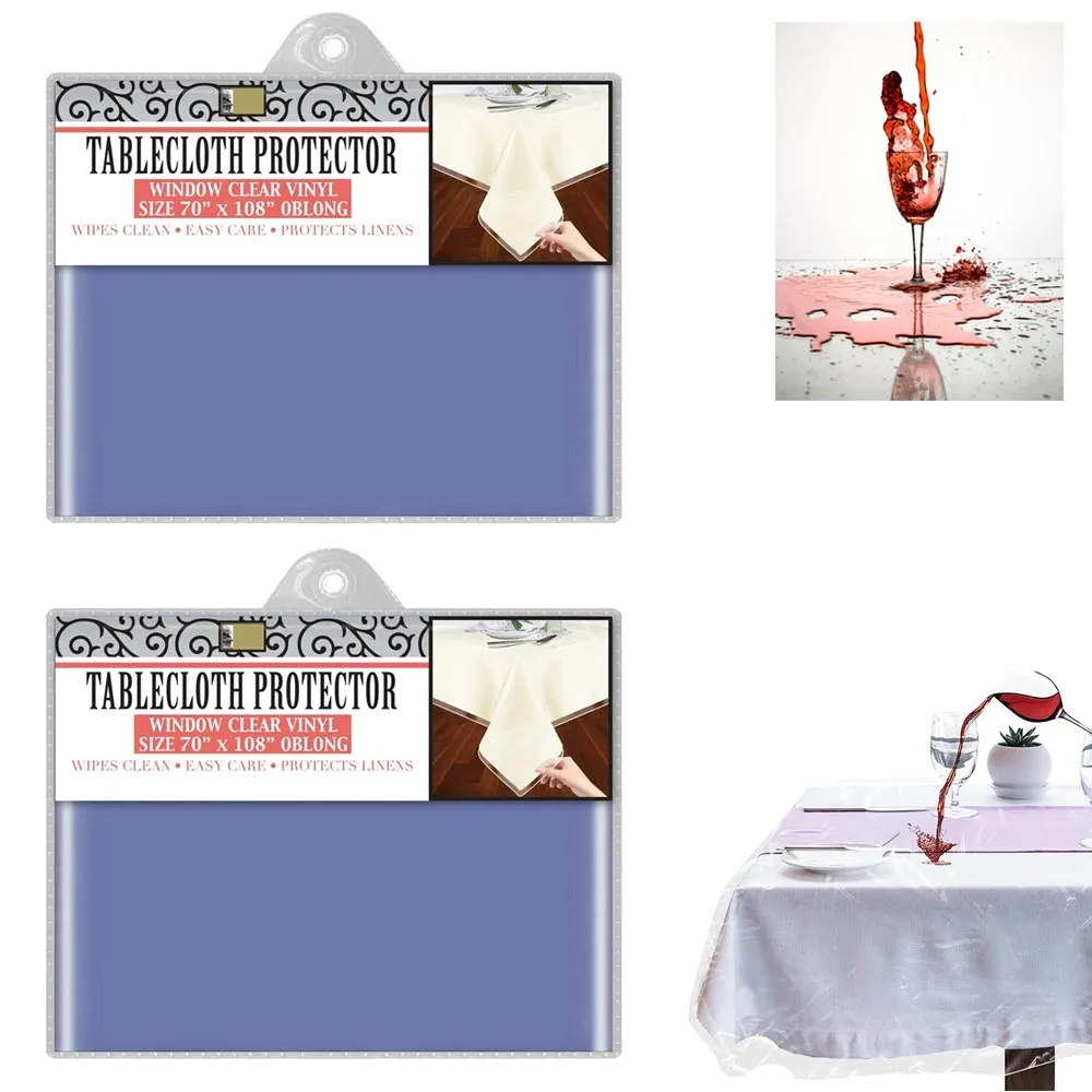 2 Clear Vinyl Tablecloth Protector Waterproof Rectangle Heavy Duty Cover 70X108