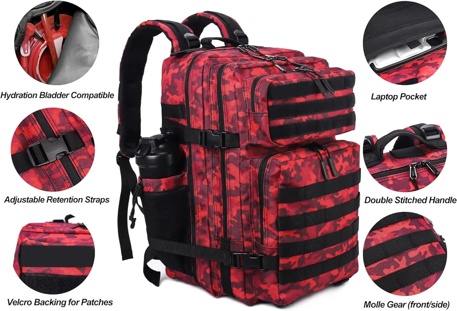 45L 3P Military Molle "Red Camouflage" Tactical Backpack