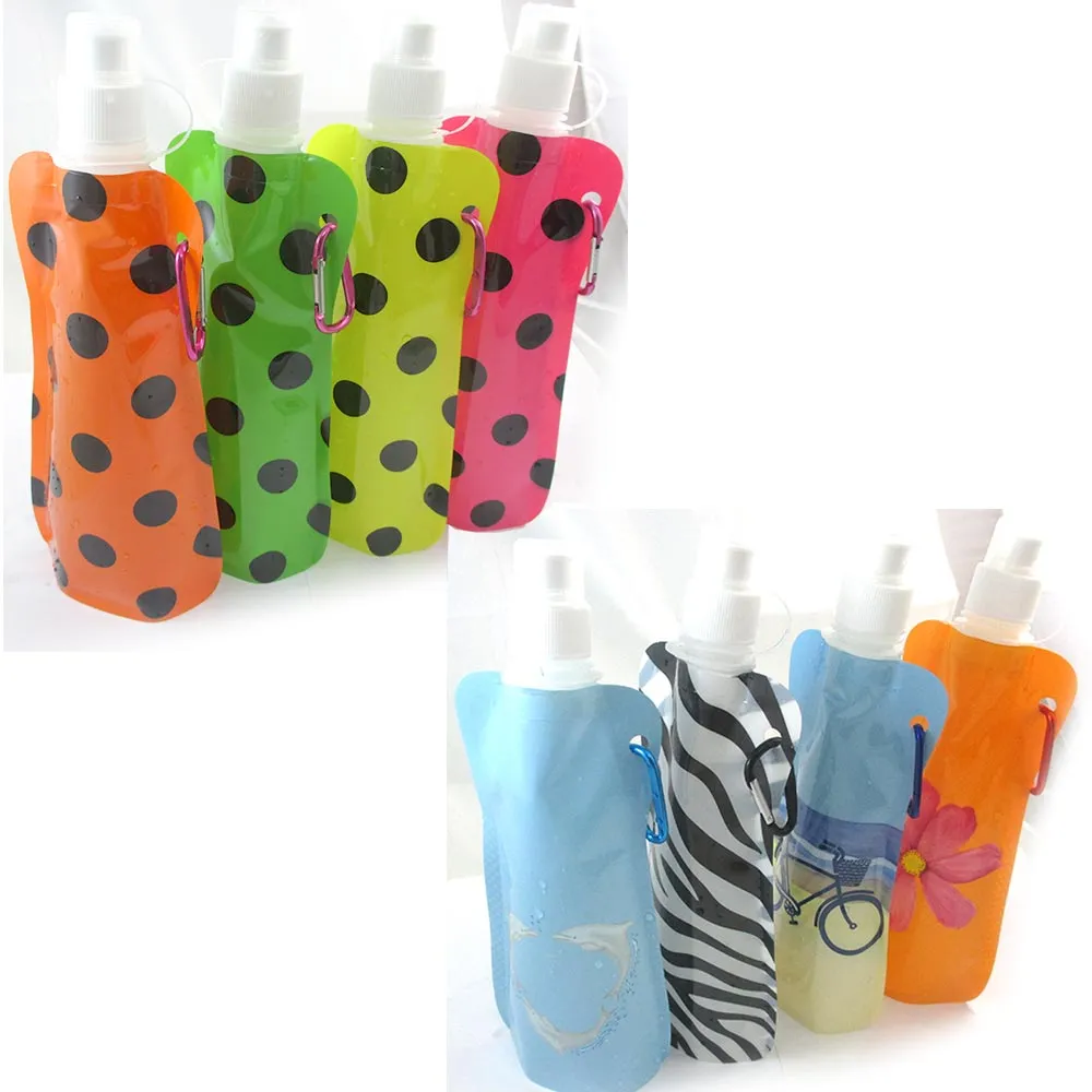 6 Reusable Water Bottles Flexible Collapsible Foldable Ice Bag Camp BPA Free New