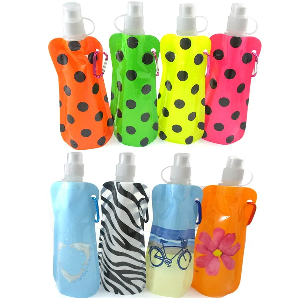 6 Reusable Water Bottles Flexible Collapsible Foldable Ice Bag Camp BPA Free New
