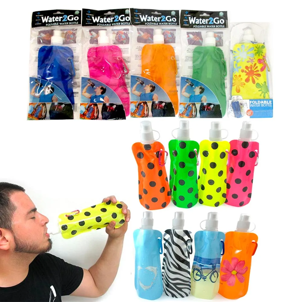 6 Reusable Water Bottles Flexible Collapsible Foldable Ice Bag Camp BPA Free New