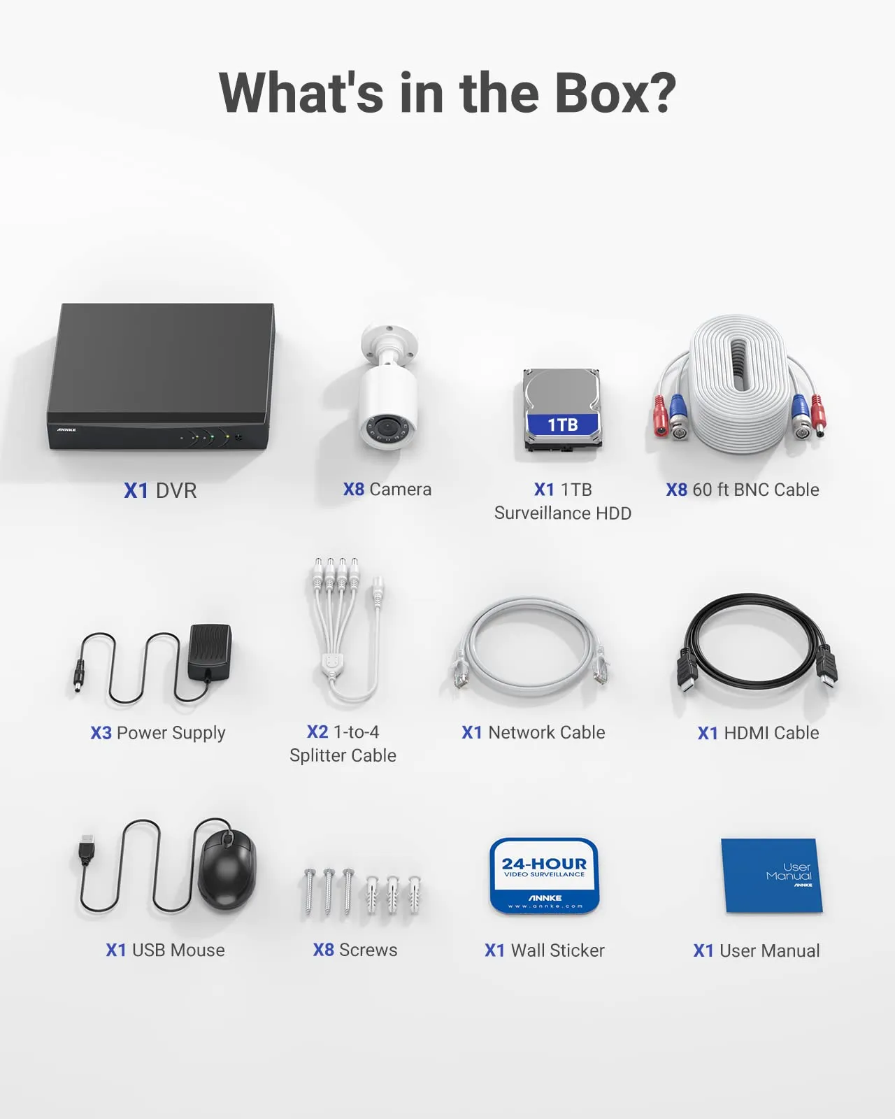 ANNKE 3K Lite Wired Security Camera System with AI Human/Vehicle Detection, H.265  8CH Surveillance DVR with 1TB Hard Drive and 8 x 1080p HD Outdoor CCTV Camera, 100 ft Night Vision, Remote Access