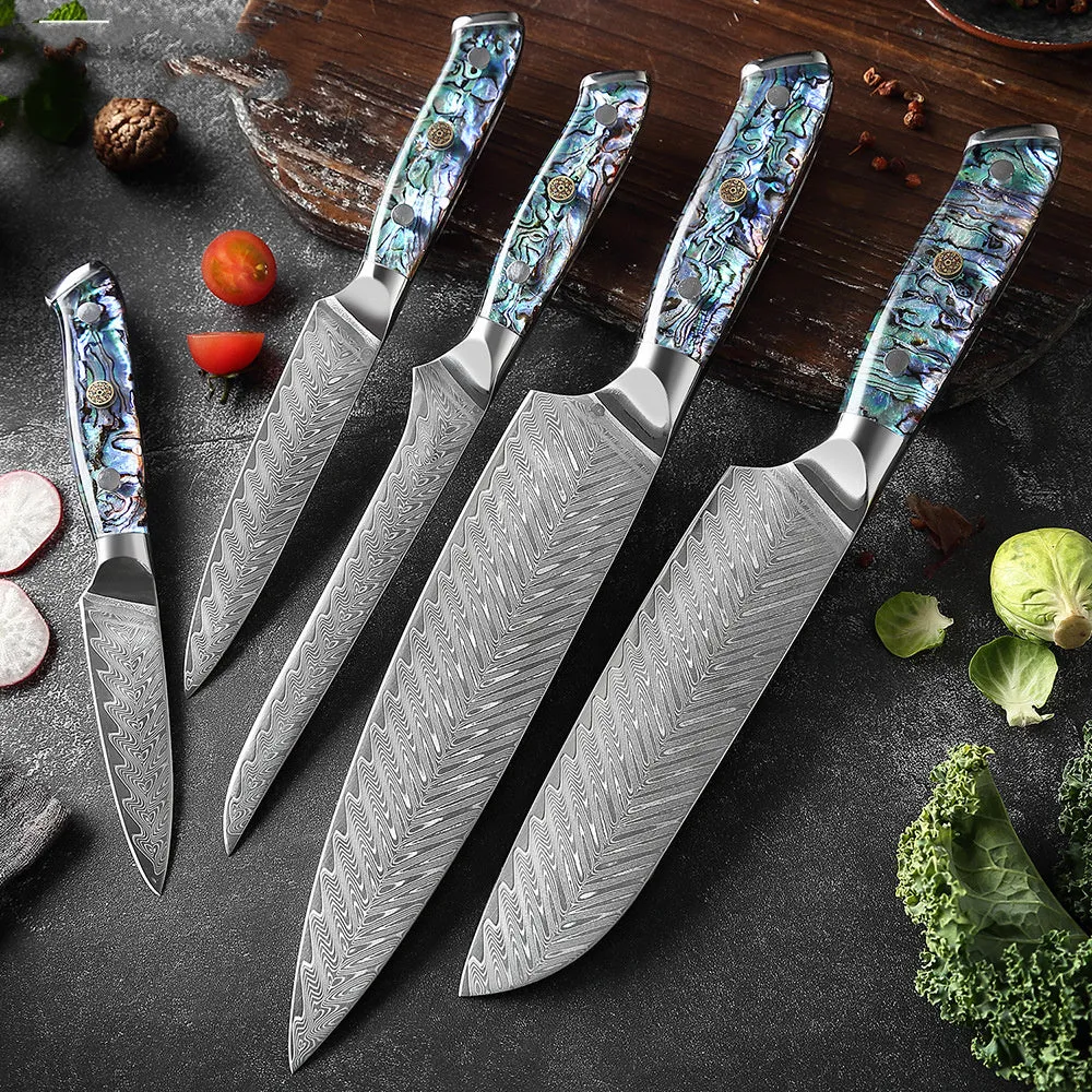 Damascus Knifes with Abalone Shell Handel