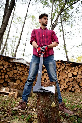 INTERTOOL 36” Splitting Axe, Wood Splitter Maul, Log Ax, Shock Absorbing Fiberglass Anti-Slip Handle with Blade Cover HT-0275