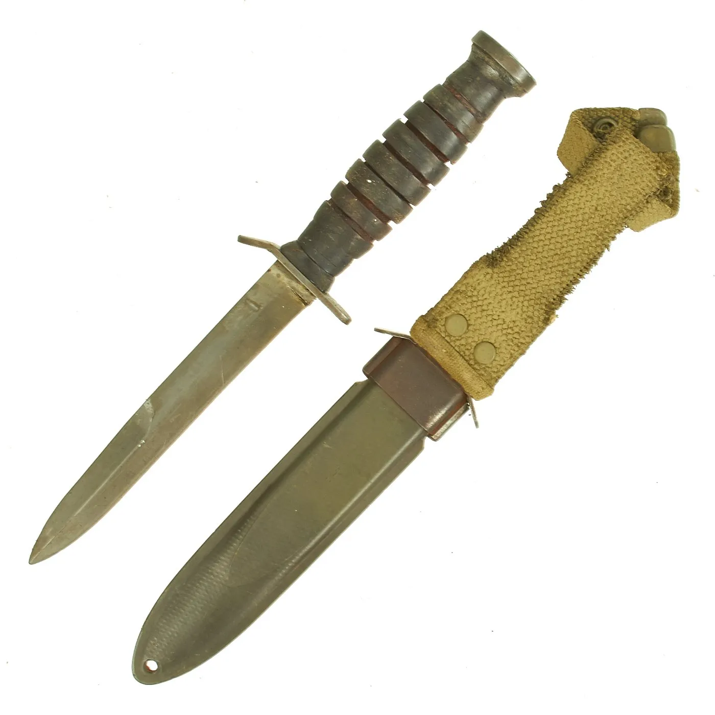 Original U.S. WWII 1943 dated Blade Marked M3 Fighting Knife by Imperial Knife Co. with M8 Scabbard