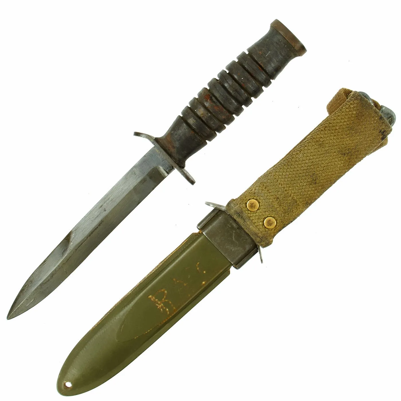 Original U.S. WWII 1943 Dated Blade Marked M3 Fighting Knife by Utica Cutlery with Updated M8 Scabbard