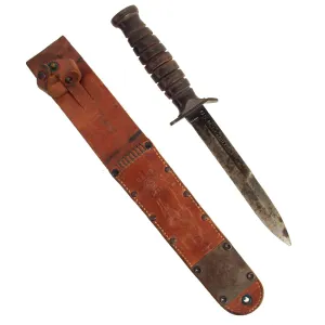 Original U.S. WWII Blade Marked M3 Fighting Knife by Camillus with 1943 Dated M6 Scabbard by Barwood