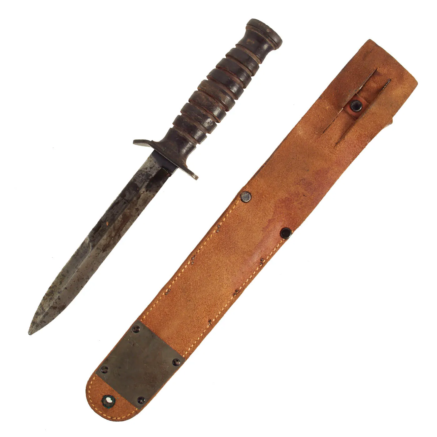 Original U.S. WWII Blade Marked M3 Fighting Knife by Camillus with 1943 Dated M6 Scabbard by Barwood