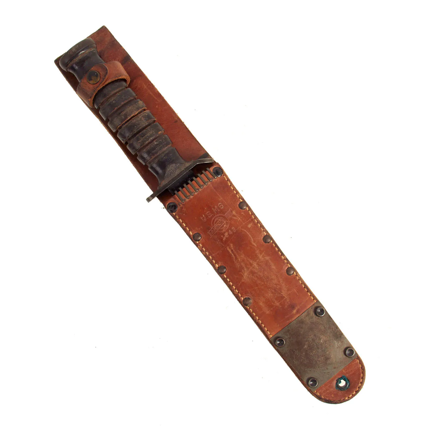 Original U.S. WWII Blade Marked M3 Fighting Knife by Camillus with 1943 Dated M6 Scabbard by Barwood