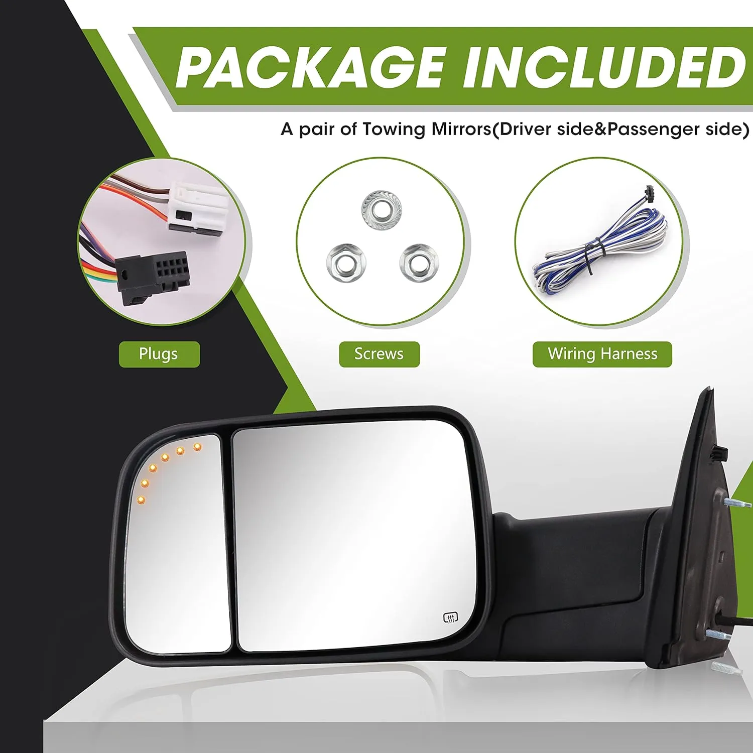 Power Heated Mirror Compatible for 2009-2018 Ram 1500 2500 3500/Classic 2019-2023