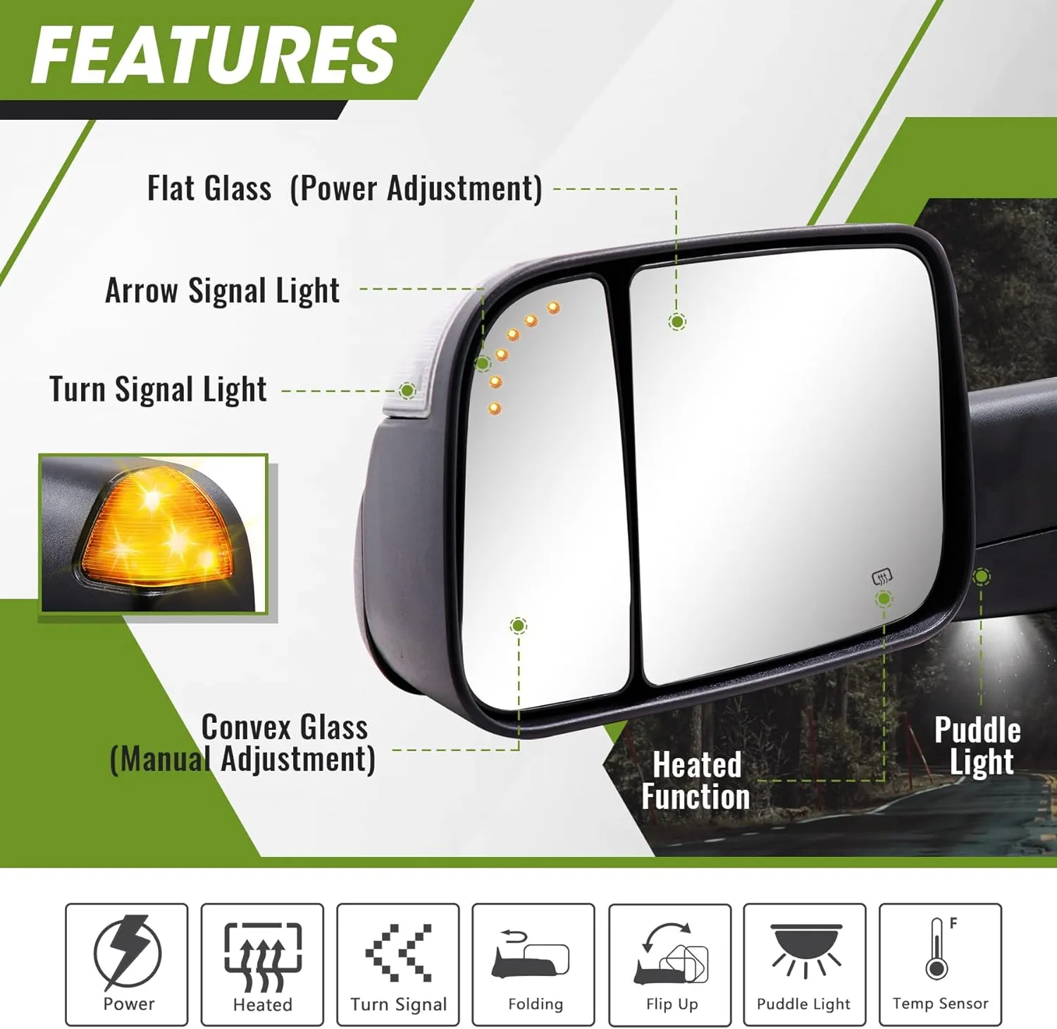 Power Heated Mirror Compatible for 2009-2018 Ram 1500 2500 3500/Classic 2019-2023