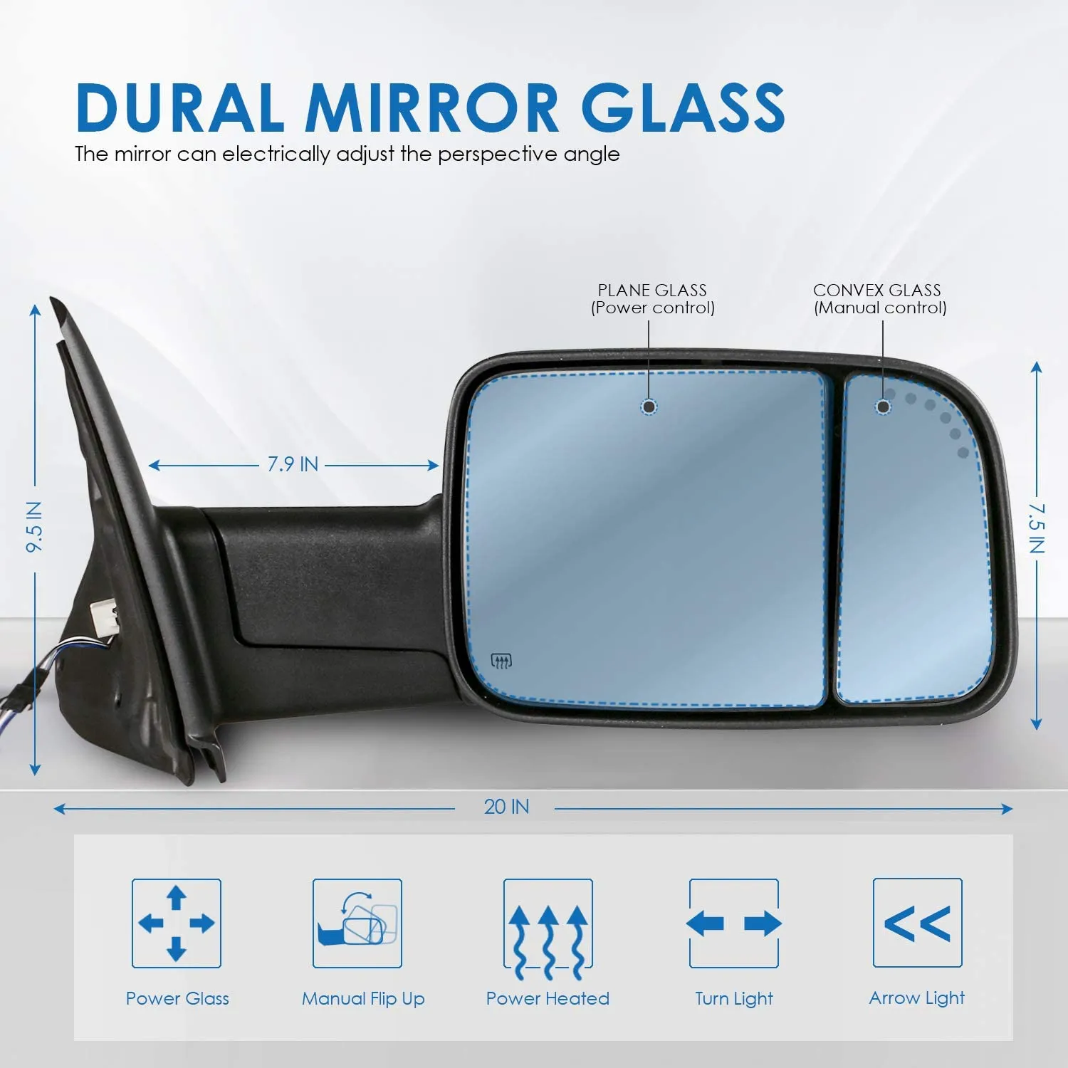 Power Heated Towing Mirrors Compatible for 02-09 Ram Flip Up Left Right Pair w/Arrow Light and Turn Signal Light (Set of 2)