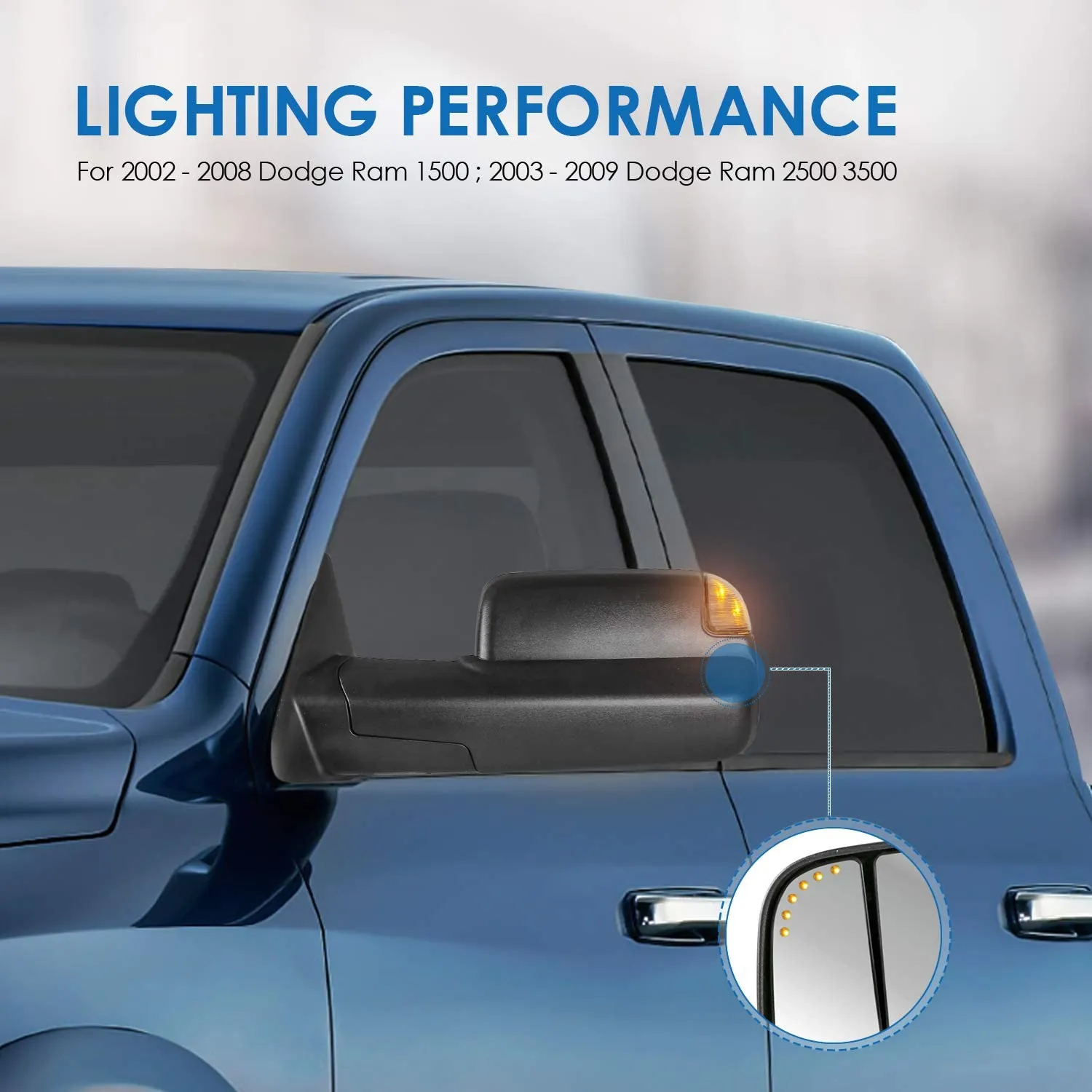 Power Heated Towing Mirrors Compatible for 02-09 Ram Flip Up Left Right Pair w/Arrow Light and Turn Signal Light (Set of 2)
