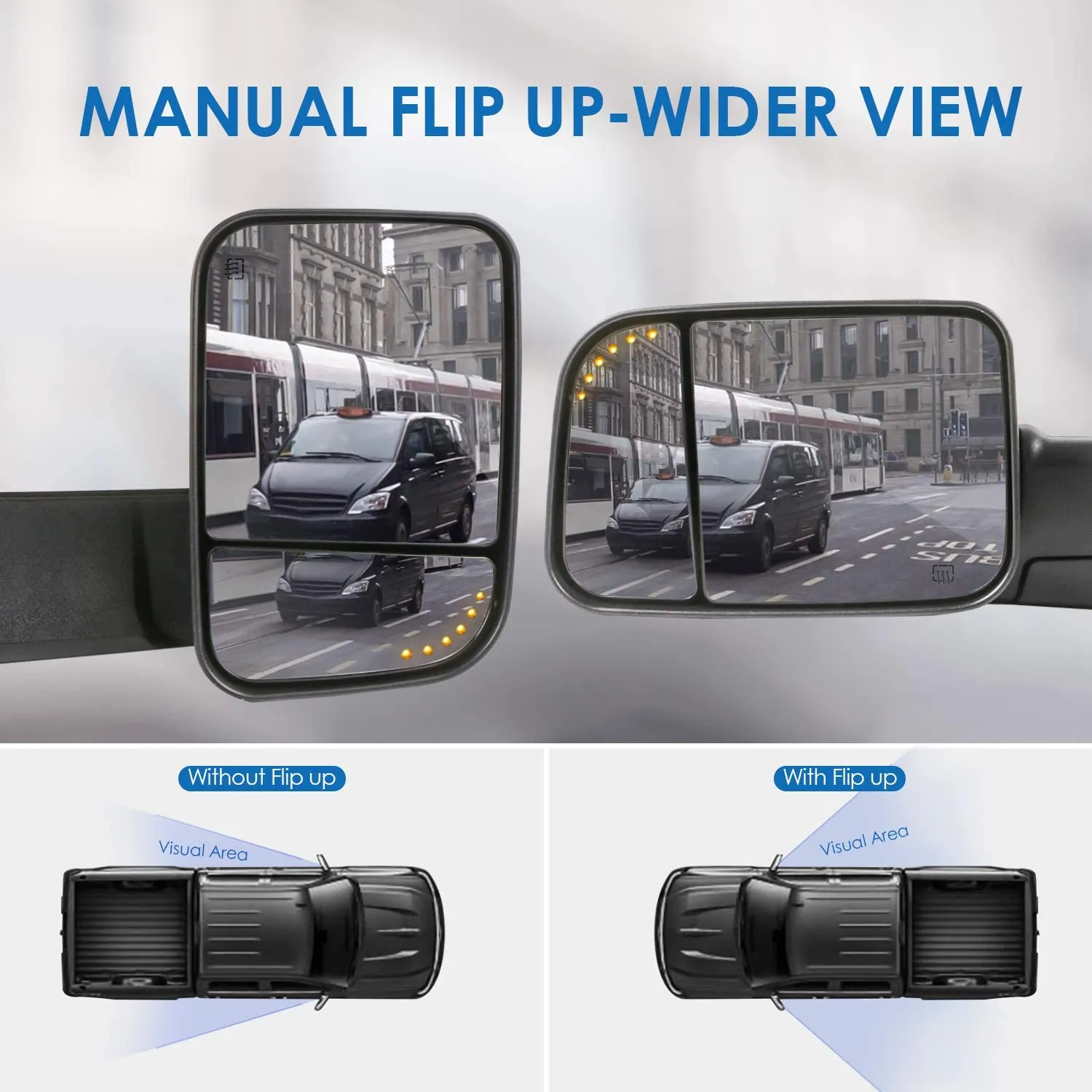 Power Heated Towing Mirrors Compatible for 02-09 Ram Flip Up Left Right Pair w/Arrow Light and Turn Signal Light (Set of 2)