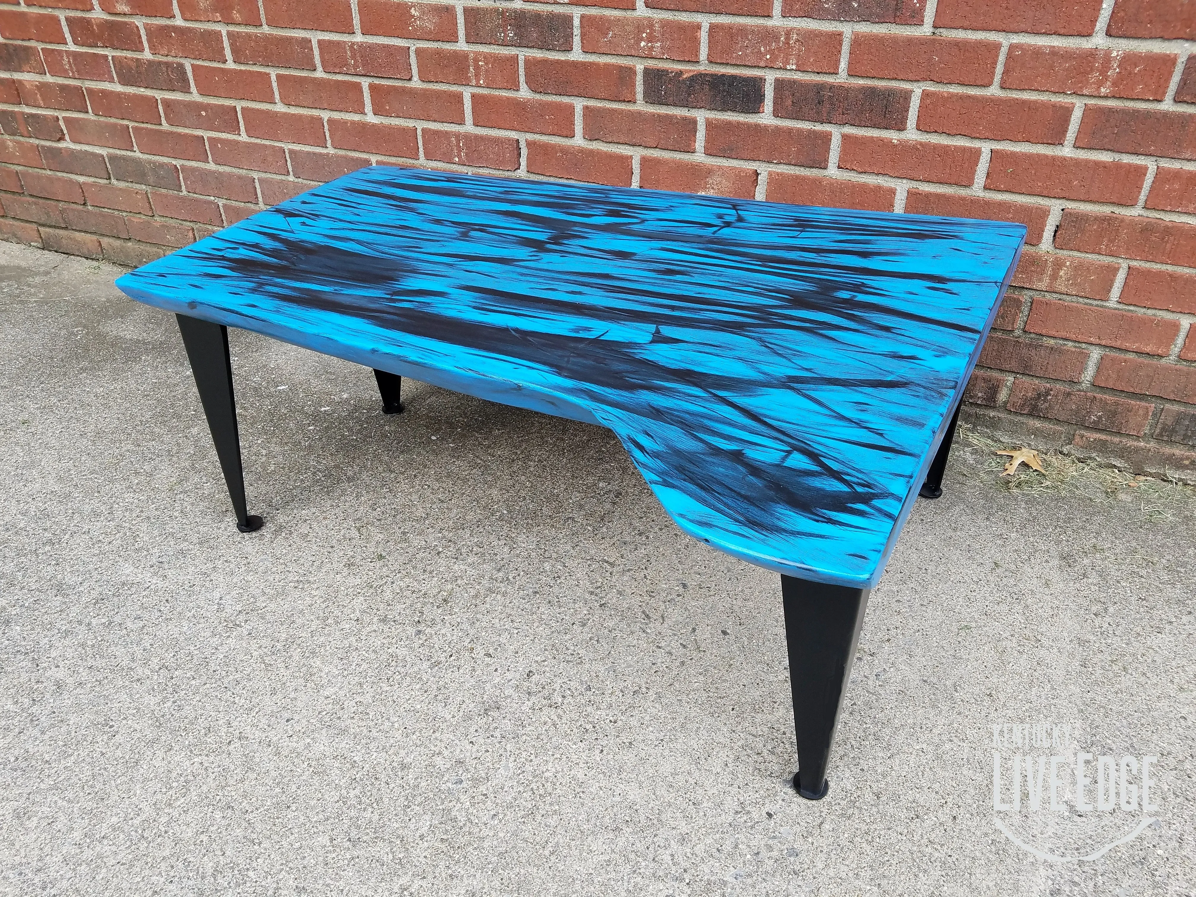 Royal Blue Coffee Table- Live Edge Coffee Table- Walnut- Modern- Contemporary- Furniture- Handpainted- Graffiti- Abstract- Industrial- Cool