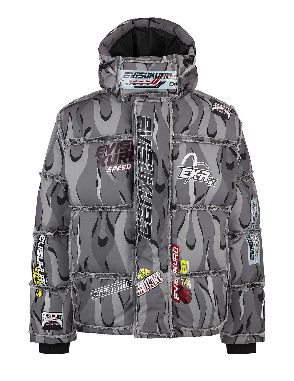 Tear-Away Racing Camouflage Oversized Down Jacket