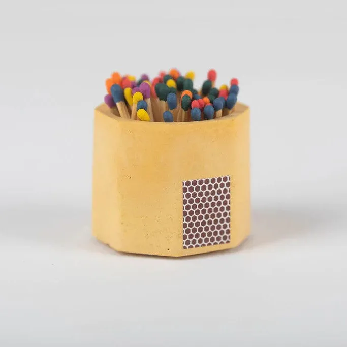 Yellow Match Holder w/ Striker and Rainbow Matches